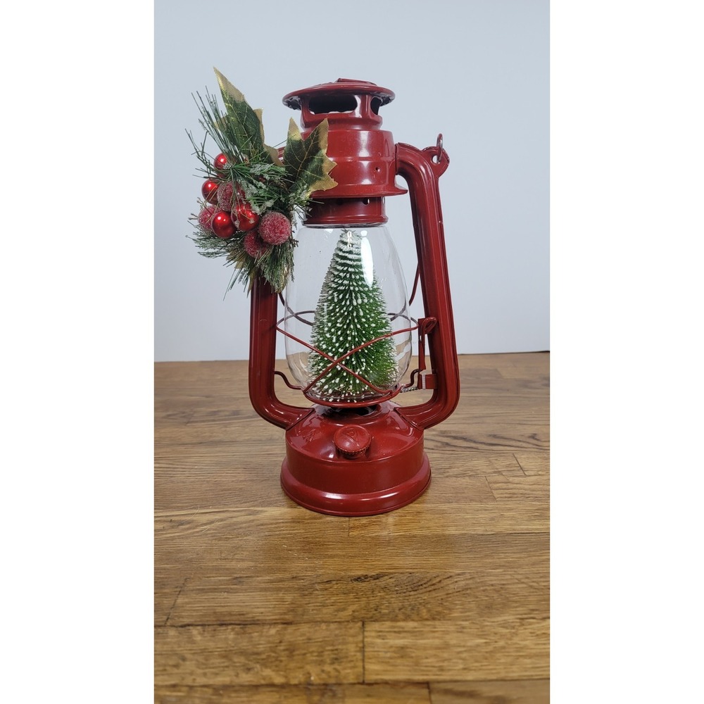 Christmas Tree Light Up Red 12" Lantern Ornament Mistletoe Decoration